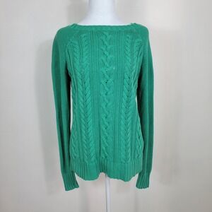 Old‎ Navy Sweater Women Med Green Cable Knit Pullover Fall Fashion Cozy Classic